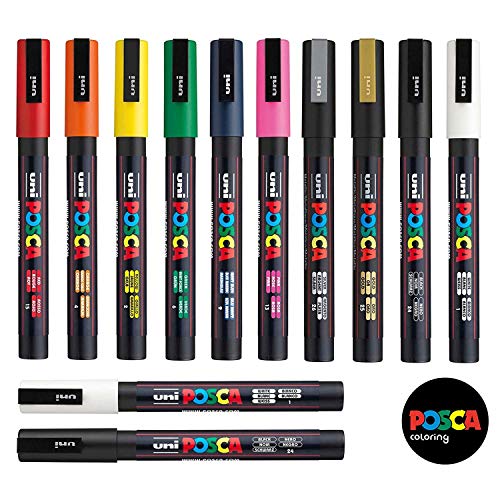 POSCA Uni PC-3M Paint Pen Art Marker Pen - Professional 12 Pen Set - Extra Black + White von POSCA