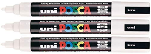 Uni Posca PC-5M Marker, Weiß, 2,5 mm, mittelgroße Spitze, schreibt auf jeder Oberfläche – Metall, Glas, Holz, Stoff, Kunststoff, Stein, 3 Stück von POSCA