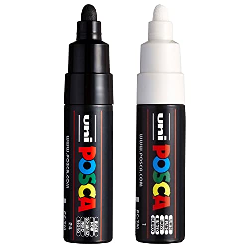 Posca Uni PC-7M Marker, große Rundspitze, 4,5–5,5 mm Spitze, Schwarz und Weiß, 2 Stück von POSCA