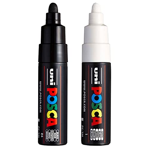 Posca Uni PC-7M Marker Art Pen – große Rundspitze – 4,5–5,5 mm Spitze – [2 Stück] – Schwarz und Weiß von POSCA