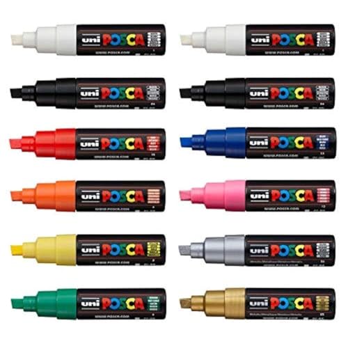 Uni Posca PC-8 K Pen Art Marker Stift – Professionelle 12 Pen Set – Extra Schwarz + Weiß von POSCA