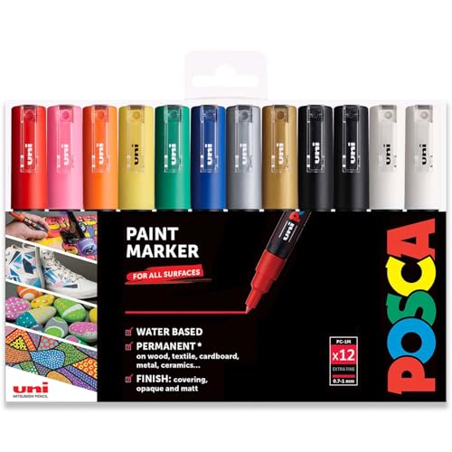 Uni Posca pc-1 m Paint Pen Art Marker Stift – Professionelle 12 Pen Set – Extra Schwarz + Weiß von POSCA