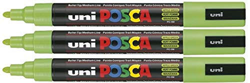 Uni Posca pc-5 m Apple Grün Farbe Paint Marker Stifte 2,5 mm Medium Bullet Spitze Feder schreibt auf jeder Oberfläche Metall Holz Kunststoff Stoff Glas Stein (Pack von 3) von POSCA