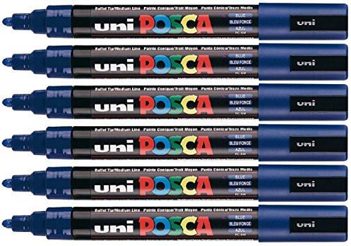Uni Posca pc-5 m blau Farbe Paint Marker Stifte 2,5 mm Medium Bullet Spitze Feder schreibt auf jeder Oberfläche Metall Holz Kunststoff Stoff Glas Stein (6 Stück) von POSCA