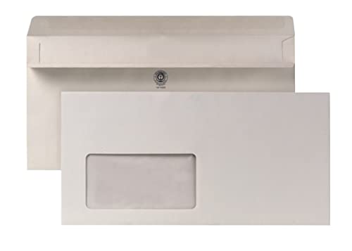 POSTHORN Briefumschlag DIN lang (1000 Stück), selbstklebender Briefumschlag mit Fenster mit Doppelklappe, graue Briefumschläge aus recyceltem Altpapier, 110 x 220 mm, 75g/m² von Posthorn