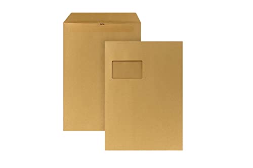 POSTHORN Versandtasche C4 (250 Stück), selbstklebende Versandtaschen mit Fenster, braune Versandtaschen für die tägliche Korrespondenz, Geschäftspost und Co., 324 x 229 mm, 90g/m² von POSTHORN MADE BY BONG