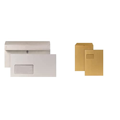 POSTHORN Briefumschlag DIN lang (1000 Stück), 110 x 220 mm, 75g/m² & Versandtasche C4 (250 Stück), selbstklebende Versandtaschen mit Fenster, braune Versandtaschen, 324 x 229 mm, 90g/m² von Posthorn