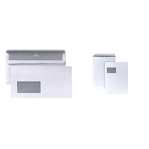 POSTHORN Kompaktbriefumschlag mit Fenster (1000 Stück), 125 x 235 mm, 80g/m² & Versandtasche C4 (250 Stück), haftklebende Versandtaschen mit Fenster, 324 x 229 mm, 90g/m² von Posthorn