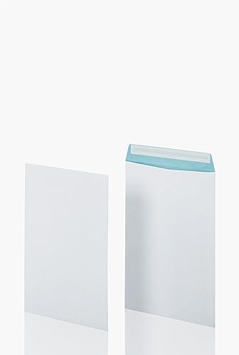 Bong Versandtasche B4 (100 Stück), haftklebende Versandtaschen ohne Fenster, fadenverstärkte weiße Versandtaschen mit blauem Innendruck, 353 x 250 x1mm, 130g/m², Mittel von BONG