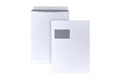POSTHORN Versandtasche C4 (250 Stück), haftklebende Versandtaschen mit Fenster, weiße Versandtaschen mit grauem Innendruck für Sichtschutz, 324 x 229 x 1mm, 120g/m² von POSTHORN MADE BY BONG