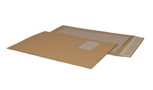 POSTHORN Papprückwandtasche C4 (100 Stück), haftklebende Versandtasche mit Papprückwand und Fenster, braune Versandtaschen A4 mit Papprückwand aus Graupappe 450g/m², 324 x 229 mm, 120g/m² von Posthorn