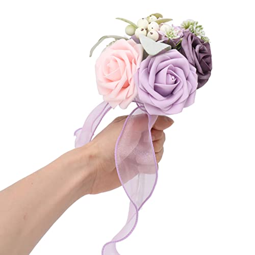 POTRUWE Hochzeitsblumenstrauß für Braut, Brautjungfer, künstliche Rosen mit Seidenband, gefälschte Blumen, Wurfstrauß für Hochzeitsdekoration (Brautjungfer-Stil von POTRUWE