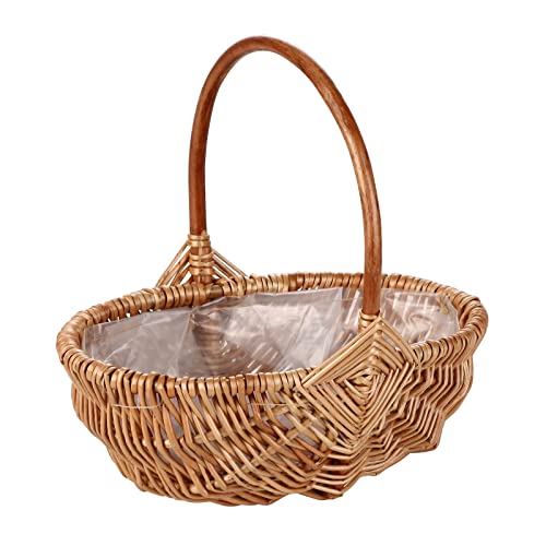 POTRUWE Korbgeflecht aus Rattanband für Blumenmädchen, Handgewebter Osterkorb, Weidenkorb, Obstkorb mit Henkel, Ländlicher Vintage-Picknickkorb mit Futter für (30 cm） von POTRUWE