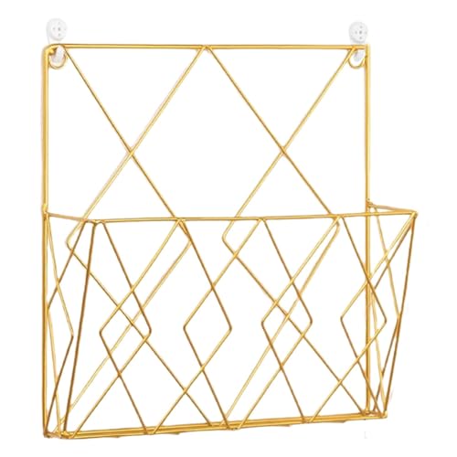Akten-Organizer-Wandhalterung – Akten-Organizer for Aufhängen an der Wand, Buchhalter aus Metall | Kompaktes, platzsparendes Aufbewahrungsregal for Zeitungen und Tablets im Wohnzimmer, Büro(Gold) von POTUBI