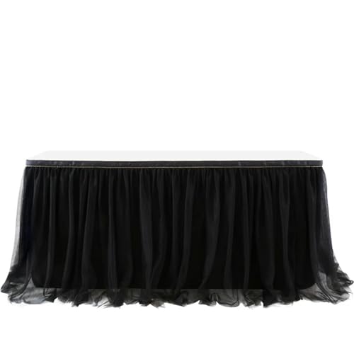 POTUBI Party-Tischrock, 6 Fuß/9 Fuß Tüll-Tischrock, rechteckiger runder Tutu-Tischrockstoff for Hochzeits-Geburtstagsfeier-Party-Tischröcke (rot, 9 Fuß 77 x 275 cm)(Black,6FT 77X183CM) von POTUBI