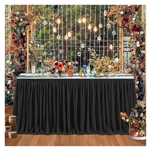 Party-Tischrock, Party-Tischrock, Geburtstag, plissierter Dessert-Tischdeckenbezug, Hochzeit, festlicher Tischrock, Heimtischdekoration, Party-Tischröcke (weiß, 78 x 427 cm)(Black,6FT 78X183cm) von POTUBI