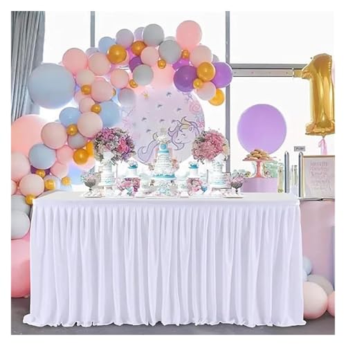 Party-Tischrock, Party-Tischrock, Geburtstag, plissierter Dessert-Tischdeckenbezug, Hochzeit, festlicher Tischrock, Heimtischdekoration, Party-Tischröcke (weiß, 78 x 427 cm)(White,9FT 78X275cm) von POTUBI