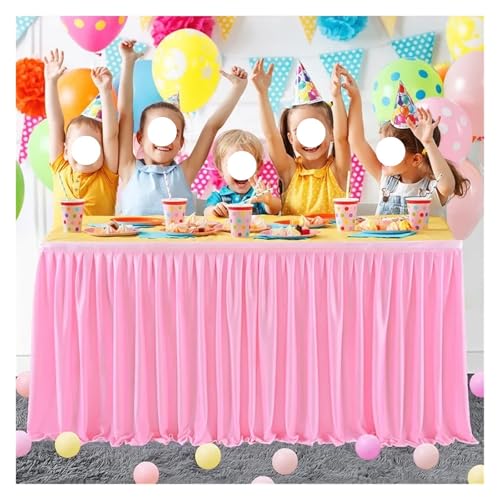 Party-Tischrock, Tischrock mit plissiertem Rüschen-Tischrock for Party, Hochzeit, Geburtstag, süße Tischdekoration, Party-Tischröcke (Pink, 14 Fuß (H 78 L 427 cm))(Pink,9ft(H78cm L275cm)) von POTUBI