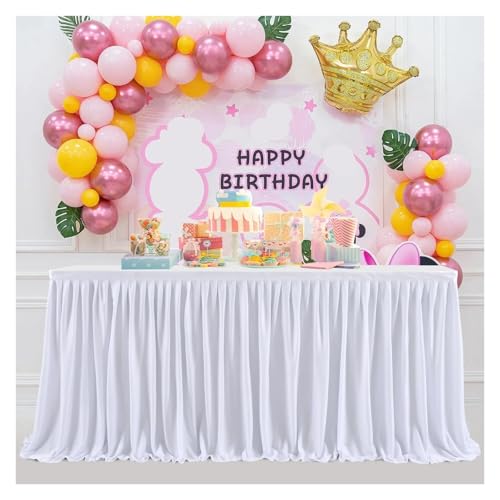 Party-Tischrock, Tischrock mit plissiertem Rüschen-Tischrock for Party, Hochzeit, Geburtstag, süße Tischdekoration, Party-Tischröcke (Pink, 14 Fuß (H 78 L 427 cm))(White,14ft(H78 L427cm)) von POTUBI