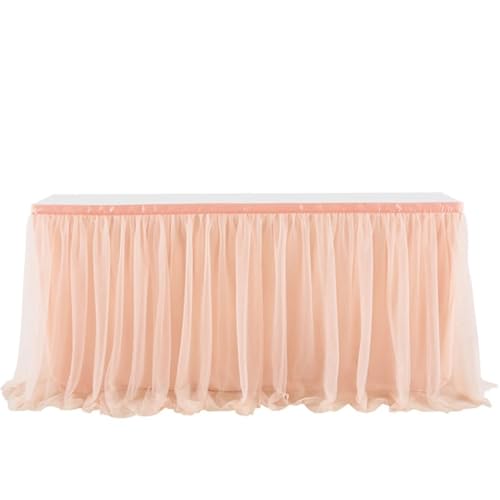 Party-Tischrock, Tüll-Tischrock, Netzstoff, Hochzeitsfeier-Dekoration, Hotelbedarf, Netzstoff-Tischrock, Tischdecke, Party-Tischröcke (Pink, 9FT (275cm x 77cm))(Color 2,14FT(427cmx77cm)) von POTUBI