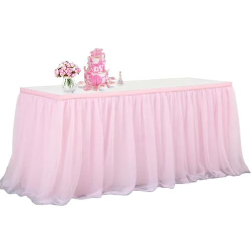 Party-Tischrock, Tüll-Tischrock, Netzstoff, Hochzeitsfeier-Dekoration, Hotelbedarf, Netzstoff-Tischrock, Tischdecke, Party-Tischröcke (Pink, 9FT (275cm x 77cm))(Pink,9FT(275cmx77cm)) von POTUBI