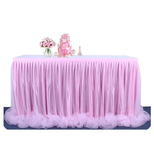 Party-Tischrock, Tüll-Tischrock, Netzstoff, Hochzeitsfeier-Dekoration, Hotelbedarf, Netzstoff-Tischrock, Tischdecke, Party-Tischröcke (Pink, 9FT (275cm x 77cm))(Type 2,6FT(183cmx77cm)) von POTUBI