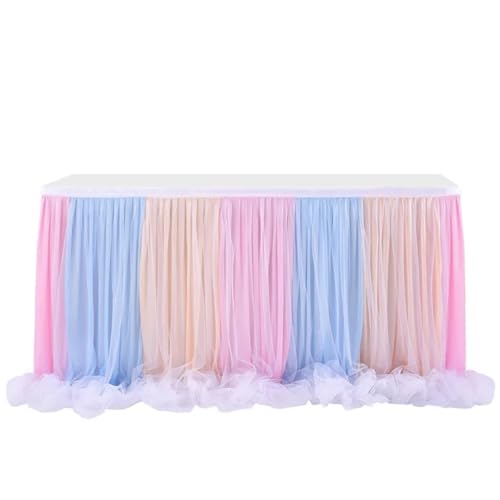 Party-Tischrock, Tüll-Tischrock, Netzstoff, Hochzeitsfeier-Dekoration, Hotelbedarf, Netzstoff-Tischrock, Tischdecke, Party-Tischröcke (Pink, 9FT (275cm x 77cm))(Type 4,9FT(275cmx77cm)) von POTUBI