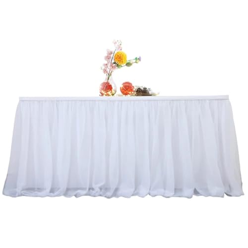 Party-Tischrock, Tüll-Tischrock, Netzstoff, Hochzeitsfeier-Dekoration, Hotelbedarf, Netzstoff-Tischrock, Tischdecke, Party-Tischröcke (Pink, 9FT (275cm x 77cm))(White,6FT(183cmx77cm)) von POTUBI