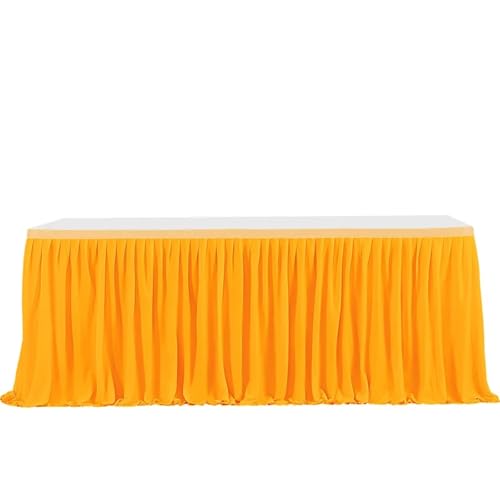 Party-Tischrock, einfarbiger Party-Tischrock, plissierter Dessert-Tischdeckenbezug, Hochzeit, festlicher Tischrock, Home-Tischrock mit Rüschenkante, Party-Tischröcke (Pink, 2,43 m x 77 cm)(Orange,14FT von POTUBI