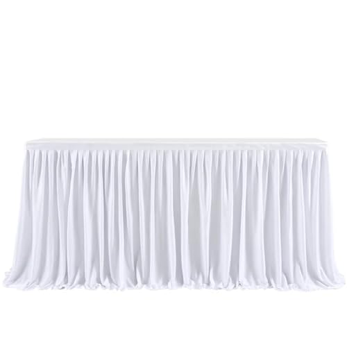 Party-Tischrock, einfarbiger Party-Tischrock, plissierter Dessert-Tischdeckenbezug, Hochzeit, festlicher Tischrock, Home-Tischrock mit Rüschenkante, Party-Tischröcke (Pink, 2,43 m x 77 cm)(White,14FT( von POTUBI