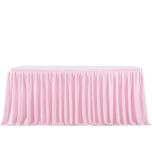 Party-Tischrock, einfarbiger Party-Tischrock, plissierter Dessert-Tischdeckenbezug, Hochzeit, festlicher Tischrock, Home-Tischrock mit Rüschenkante, Party-Tischröcke (Pink, 2,43 m x 77 cm)(Pink,14FT(4 von POTUBI