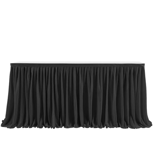 Party-Tischrock, einfarbiger Party-Tischrock, plissierter Dessert-Tischdeckenbezug, Hochzeit, festlicher Tischrock, Home-Tischrock mit Rüschenkante, Party-Tischröcke (Pink, 2,43 m x 77 cm)(Black,14FT( von POTUBI