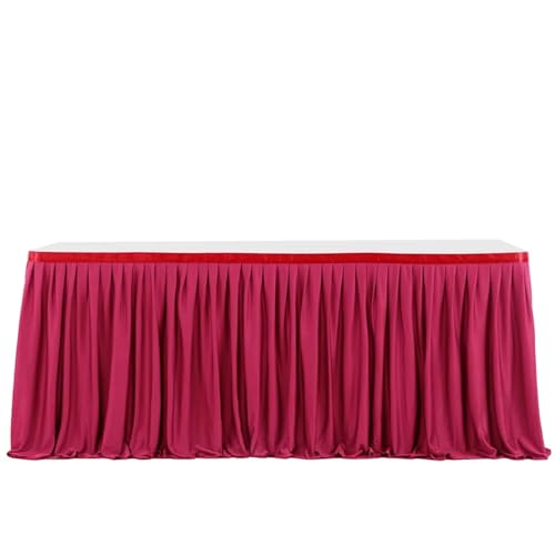 Party-Tischrock, einfarbiger Party-Tischrock, plissierter Dessert-Tischdeckenbezug, Hochzeit, festlicher Tischrock, Home-Tischrock mit Rüschenkante, Party-Tischröcke (Pink, 2,43 m x 77 cm)(Color 3,8FT von POTUBI