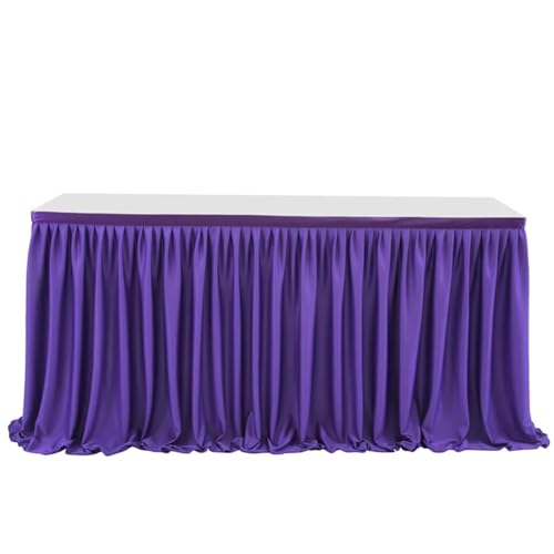 Party-Tischrock, einfarbiger Party-Tischrock, plissierter Dessert-Tischdeckenbezug, Hochzeit, festlicher Tischrock, Home-Tischrock mit Rüschenkante, Party-Tischröcke (Pink, 2,43 m x 77 cm)(Dark Purple von POTUBI