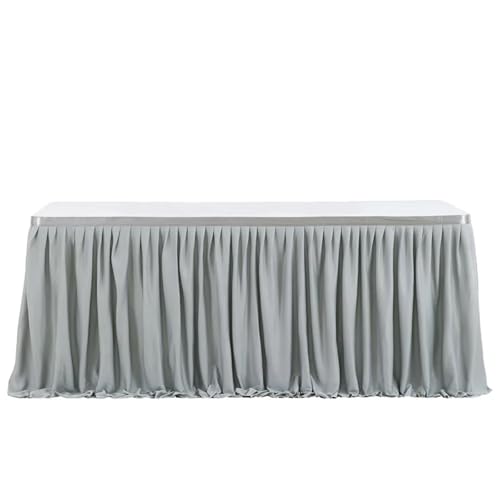 Party-Tischrock, einfarbiger Party-Tischrock, plissierter Dessert-Tischdeckenbezug, Hochzeit, festlicher Tischrock, Home-Tischrock mit Rüschenkante, Party-Tischröcke (Pink, 2,43 m x 77 cm)(Silver Gray von POTUBI