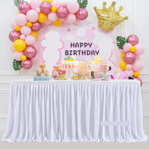 Party-Tischrock, weißer Tischrock for rechteckige Tische, ausgestattet mit plissiertem Rüschen-Tischrock for Party-Hochzeits-Geburtstagsparty-Tischröcke (Rosa, 9 Fuß (H 78 cm L 275 cm))(Color 3,9ft(H7 von POTUBI
