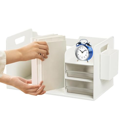 Schreibtisch-Organizer mit Bücherständer, Schreibtisch-Organizer mit Bücherregal, Schreibtisch-Aufbewahrungsregal mit 2 Schubladen, multifunktionaler Aufbewahrungs-Organizer, Aufbewahrungsregal(White) Schreibtisch-Organizer mit Bücherständer, Schreibtisch-Organizer mit Bücherregal, Schreibtisch-Aufbewahrungsregal mit 2 Schubladen, multifunktionaler Aufbewahrungs-Organizer, Aufbewahrungsregal(White) von POTUBI