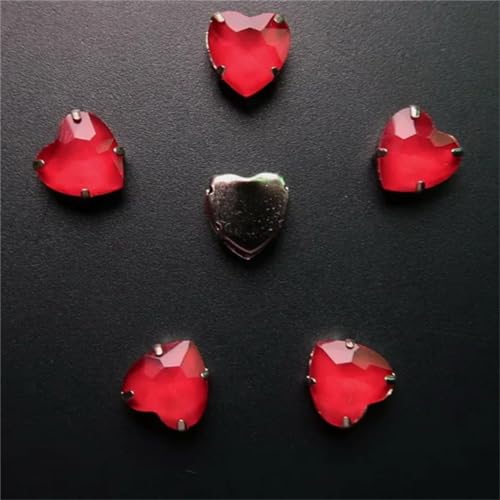 Strass-Glaskristalle for Aufnähen, 20 Stück 10 mm Herzform for Aufnähen von Strassperlen, silberne Krallen, Gelee-Bonbon-Glaskristallperlen (10 mm, 20 Stück, A24, Karnadine-Pink)(10mm 20pcs A18 Red) von POTUBI