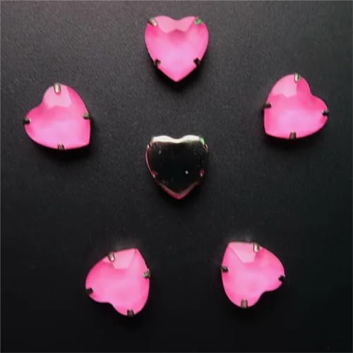 Strass-Glaskristalle for Aufnähen, 20 Stück 10 mm Herzform for Aufnähen von Strassperlen, silberne Krallen, Gelee-Bonbon-Glaskristallperlen (10 mm, 20 Stück, A24, Karnadine-Pink)(10mm 20pcs A22 Rose) von POTUBI