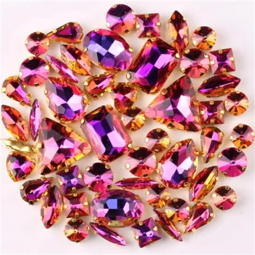 Strass-Glaskristalle for Aufnähen, 50 Stück/Beutel, goldene Krallen, Strass-Formen for Aufnähen, Mix aus topasfarbenen Regenbogen-Glaskristallperlen (Gelee-Bonbon-Mix)(Topaz rainbow) von POTUBI