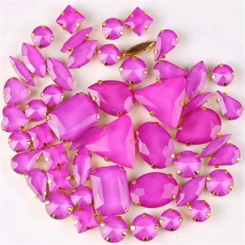 Strass-Glaskristalle for Aufnähen, 50 Stück/Beutel, goldene Krallen, Strass-Formen for Aufnähen, gemischte Farben, gemischte Glaskristalle, Hochzeit, DIY-Besatz (50 Stück Saphir AB)(50pcs Fuchsia) von POTUBI