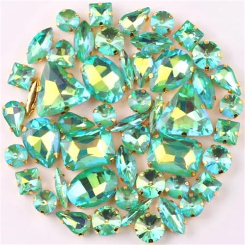 Strass-Glaskristalle for Aufnähen, 50 Stück/Beutel, goldene Krallen, Strass-Formen for Aufnähen, gemischte Farben, gemischte Glaskristalle, Hochzeit, DIY-Besatz (50 Stück Saphir AB)(50pcs Emerald AB) von POTUBI
