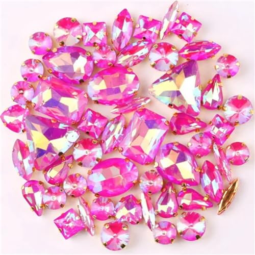 Strass-Glaskristalle for Aufnähen, 50 Stück/Beutel, goldene Krallen, Strass-Formen for Aufnähen, gemischte Farben, gemischte Glaskristalle, Hochzeit, DIY-Besatz (50 Stück Saphir AB)(50pcs Fuchsia AB) von POTUBI