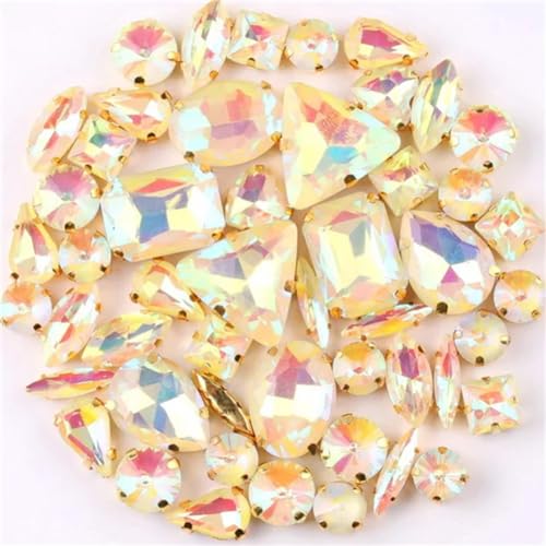 Strass-Glaskristalle for Aufnähen, 50 Stück/Beutel, goldene Krallen, Strass-Formen for Aufnähen, gemischte Farben, gemischte Glaskristalle, Hochzeit, DIY-Besatz (50 Stück Saphir AB)(50pcs Jonquil AB) von POTUBI