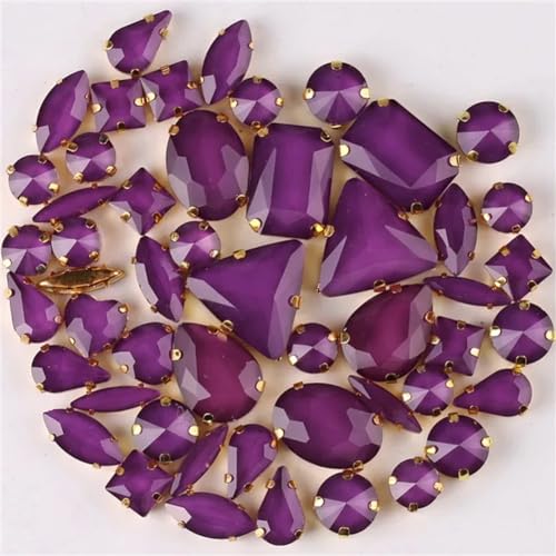 Strass-Glaskristalle for Aufnähen, 50 Stück/Beutel, goldene Krallen, Strass-Formen for Aufnähen, gemischte Farben, gemischte Glaskristalle, Hochzeit, DIY-Besatz (50 Stück Saphir AB)(50pcs Lt Amethyst) von POTUBI