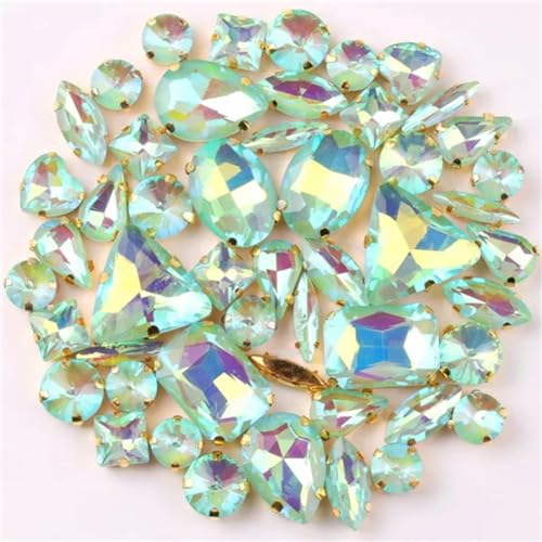Strass-Glaskristalle for Aufnähen, 50 Stück/Beutel, goldene Krallen, Strass-Formen for Aufnähen, gemischte Farben, gemischte Glaskristalle, Hochzeit, DIY-Besatz (50 Stück Saphir AB)(50pcs Peridot Ab) von POTUBI