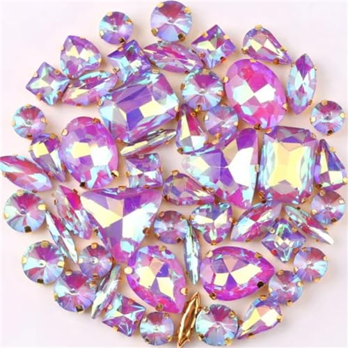 Strass-Glaskristalle for Aufnähen, 50 Stück/Beutel, goldene Krallen, Strass-Formen for Aufnähen, gemischte Farben, gemischte Glaskristalle, Hochzeit, DIY-Besatz (50 Stück Saphir AB)(50pcs Purple Ab) von POTUBI