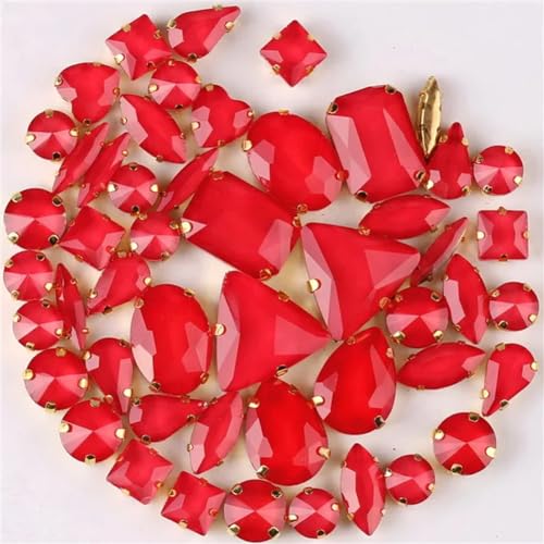 Strass-Glaskristalle for Aufnähen, 50 Stück/Beutel, goldene Krallen, Strass-Formen for Aufnähen, gemischte Farben, gemischte Glaskristalle, Hochzeit, DIY-Besatz (50 Stück Saphir AB)(50pcs Red) von POTUBI