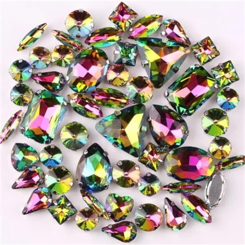 Strass-Glaskristalle for Aufnähen, 50 Stück/Beutel, silberne Kralle, Strass-Formen for Aufnähen, Mix aus Glaskristallen, Applikation for Hochzeitskleider (A8 Smaragd-Regenbogen)(A1 Rainbow) von POTUBI