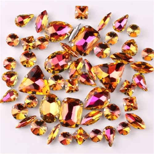 Strass-Glaskristalle for Aufnähen, 50 Stück/Beutel, silberne Kralle, Strass-Formen for Aufnähen, Mix aus Glaskristallen, Applikation for Hochzeitskleider (A8 Smaragd-Regenbogen)(A10 Yellow rainbow) von POTUBI